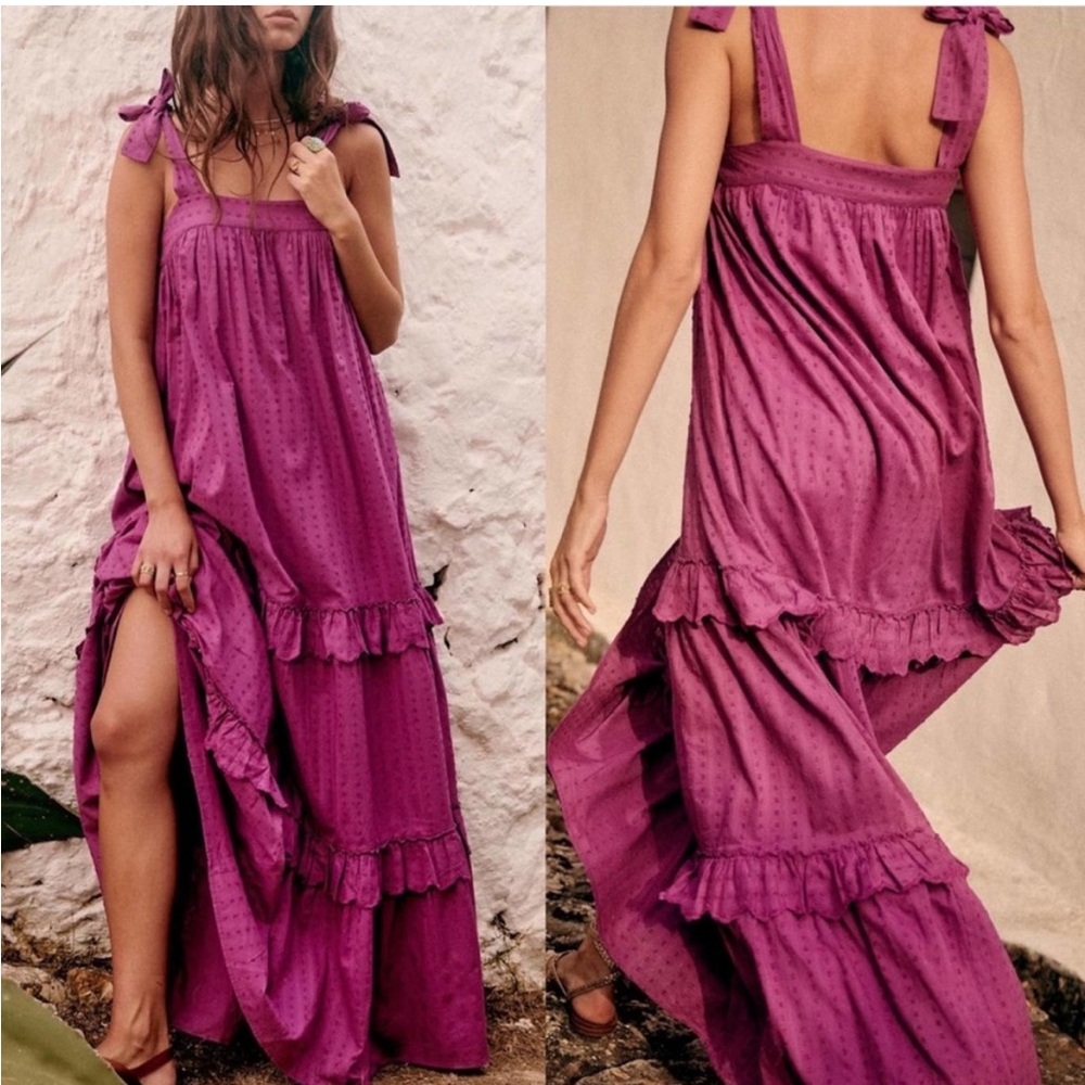 Sezane Albana cotton maxi dress orchid purple size 34